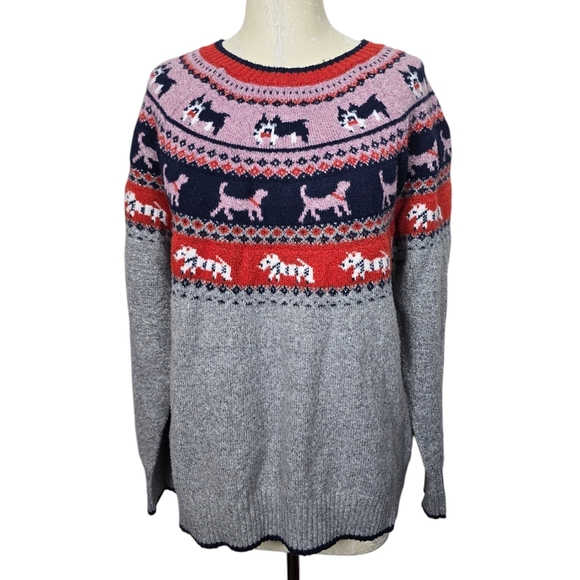 Holiday Time Sweaters - Holiday Time Puppy Dog Fair Pink Red Blue Gray Metallic Isle Metallic Sweater XL